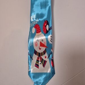 Blue Snowman Christmas Novelty Necktie‎ Holiday Winter Satin Tie